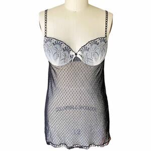 INNER SECRETS Sexy Black Lace Teddy Slip Lingerie Chamise Babydoll Womens LARGE